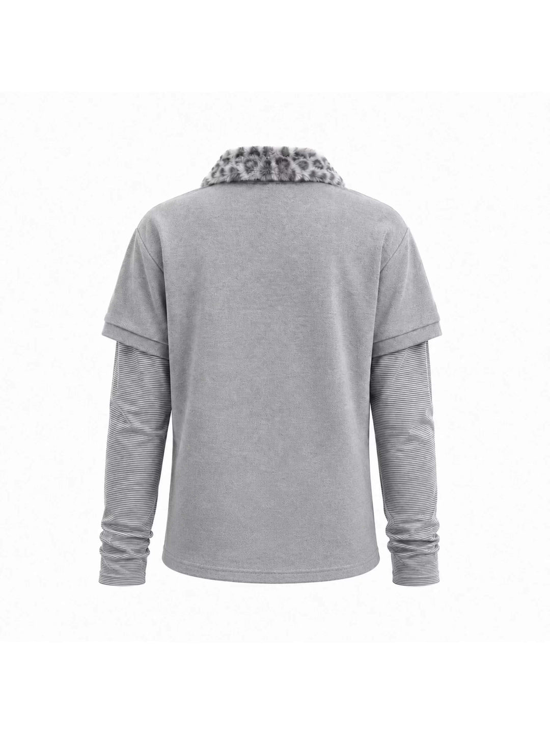 KARMANISTIC Leopard Faux Fur Collar Long Sleeve Polo | Face 3 Face