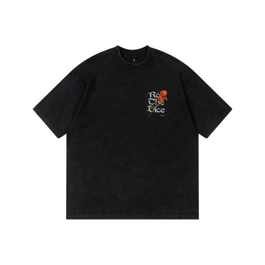 1807 Vintage Cracked Rose Print Washed Short Sleeve Tee | Face 3 Face