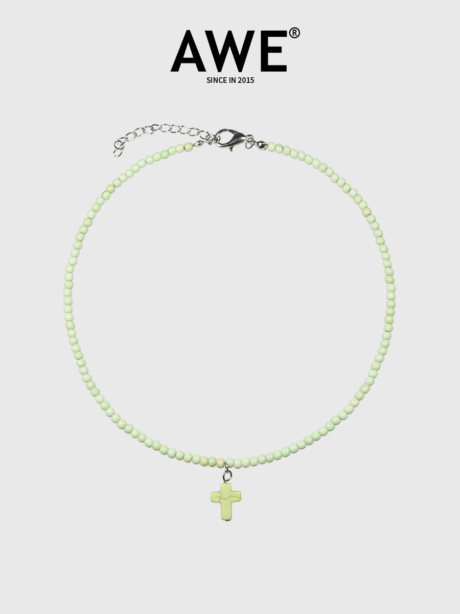 AWE Stone Beads Cross Necklace | Face 3 Face