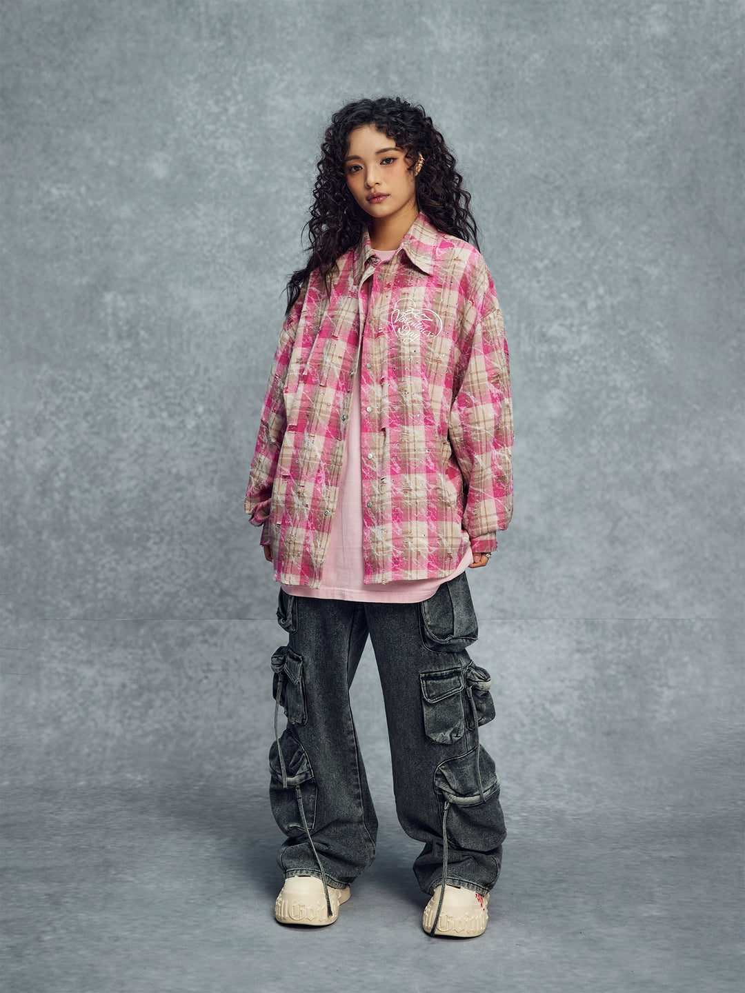 1807 Heart & Rhinestone Plaid Long Sleeve Shirt | Face 3 Face