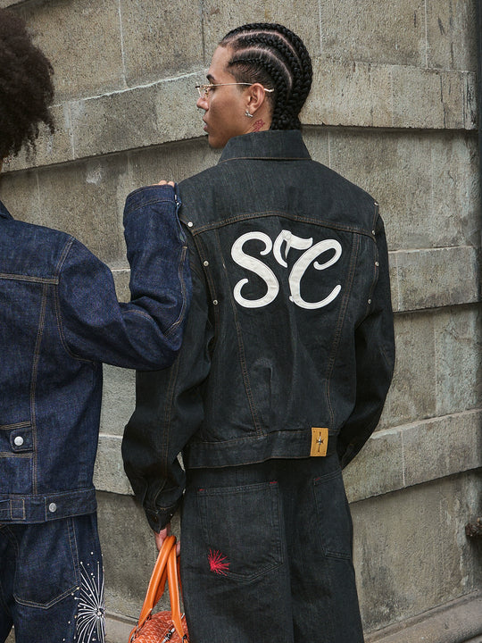 STEEPC Leather Embroidered Denim Jacket | Face 3 Face