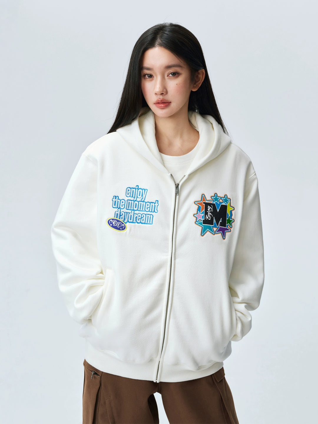 MEDM Blooming Star Embroidered Zip-Up Hoodie | Face 3 Face