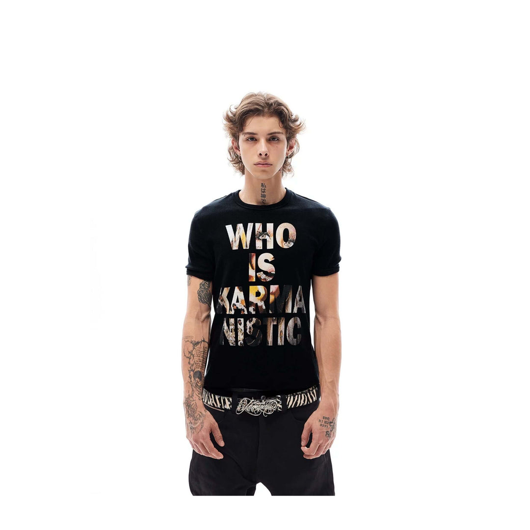 KARMANISTIC Portrait Letter Print Slim Fit Short Sleeve Tee | Face 3 Face