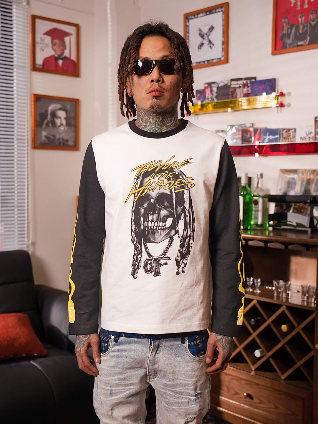 TGFCLUB Skull Print Color Block Slim Fit Long Sleeve Tee | Face 3 Face