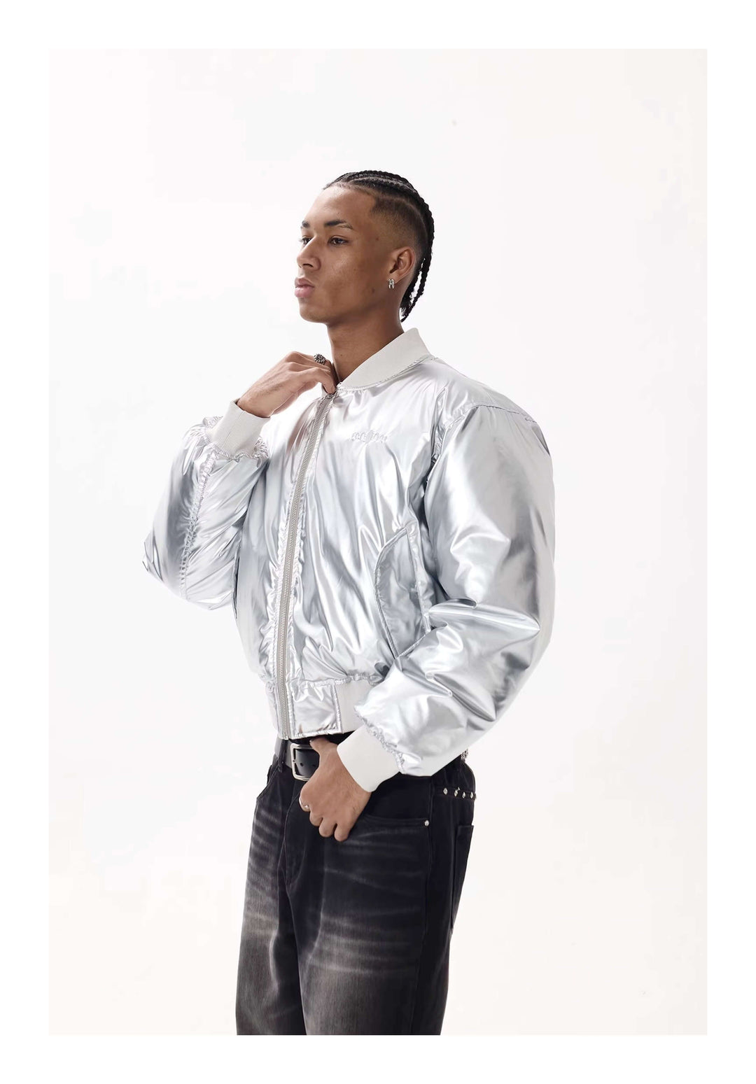 KARMANISTIC Embroidered Hooded Puffer Bomber Jacket | Face 3 Face