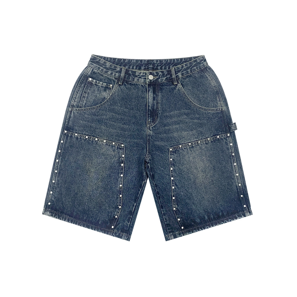 RUSURE Crash Studded Double Knee Denim Shorts | Face 3 Face