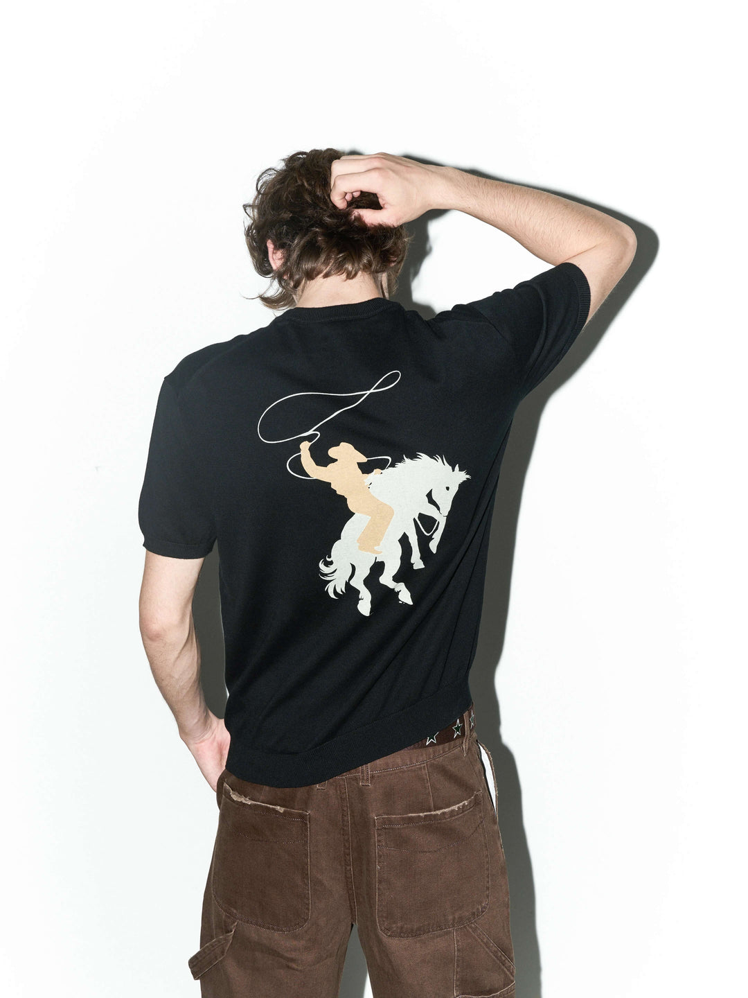 LIBERAFIT Star Cowboy Print Cotton Knit Ribbed Trim Short Sleeve Tee | Face 3 Face