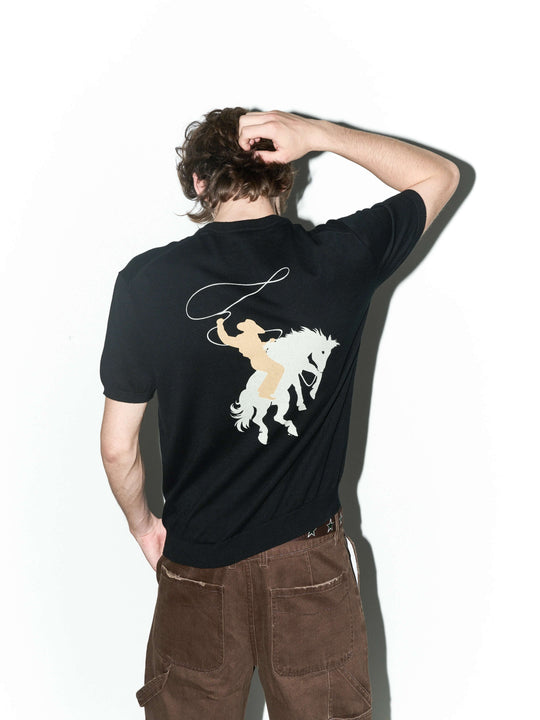 LIBERAFIT Star Cowboy Print Cotton Knit Ribbed Trim Short Sleeve Tee | Face 3 Face