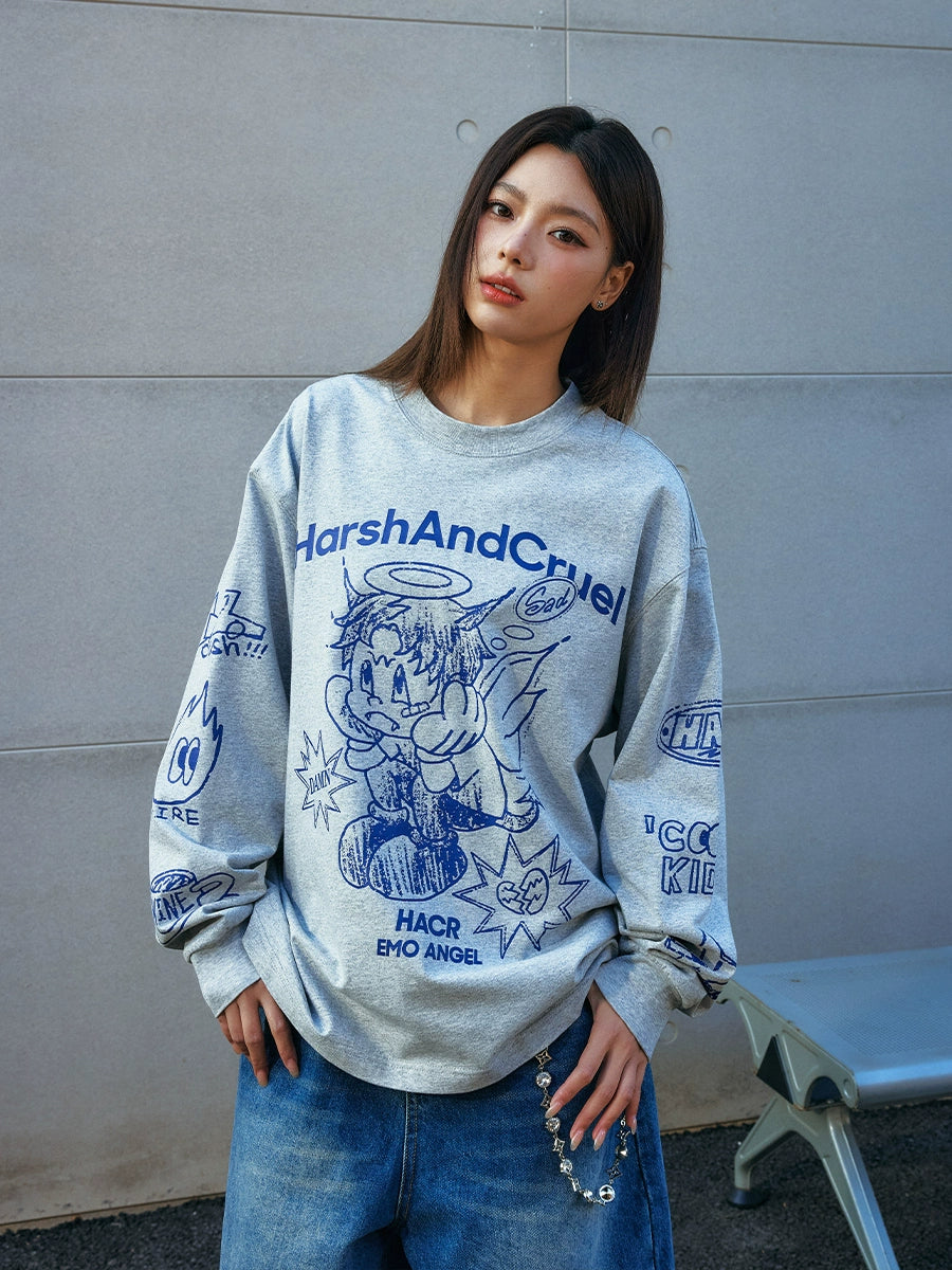 Harsh and Cruel Angel Graffiti Print Long Sleeve Tee | Face 3 Face