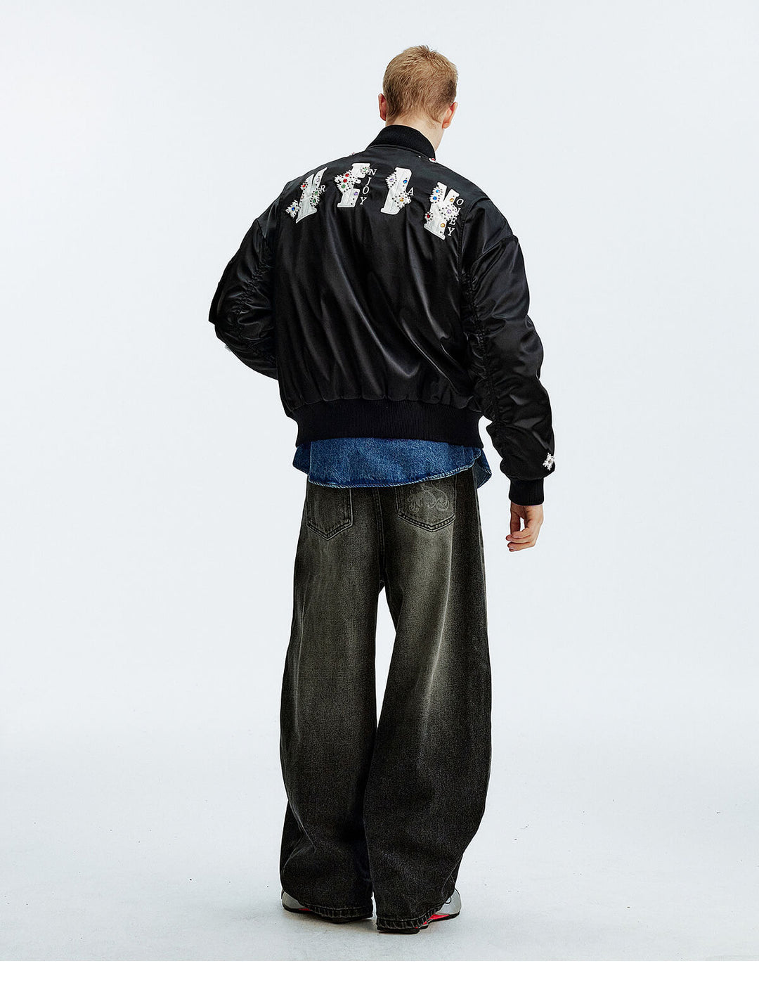 MEDM Gemstone Studded Leather Patch MA-1 Bomber Jacket | Face 3 Face