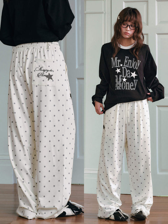 MEDM Polka Dot Print Wide Leg Sweatpants | Face 3 Face
