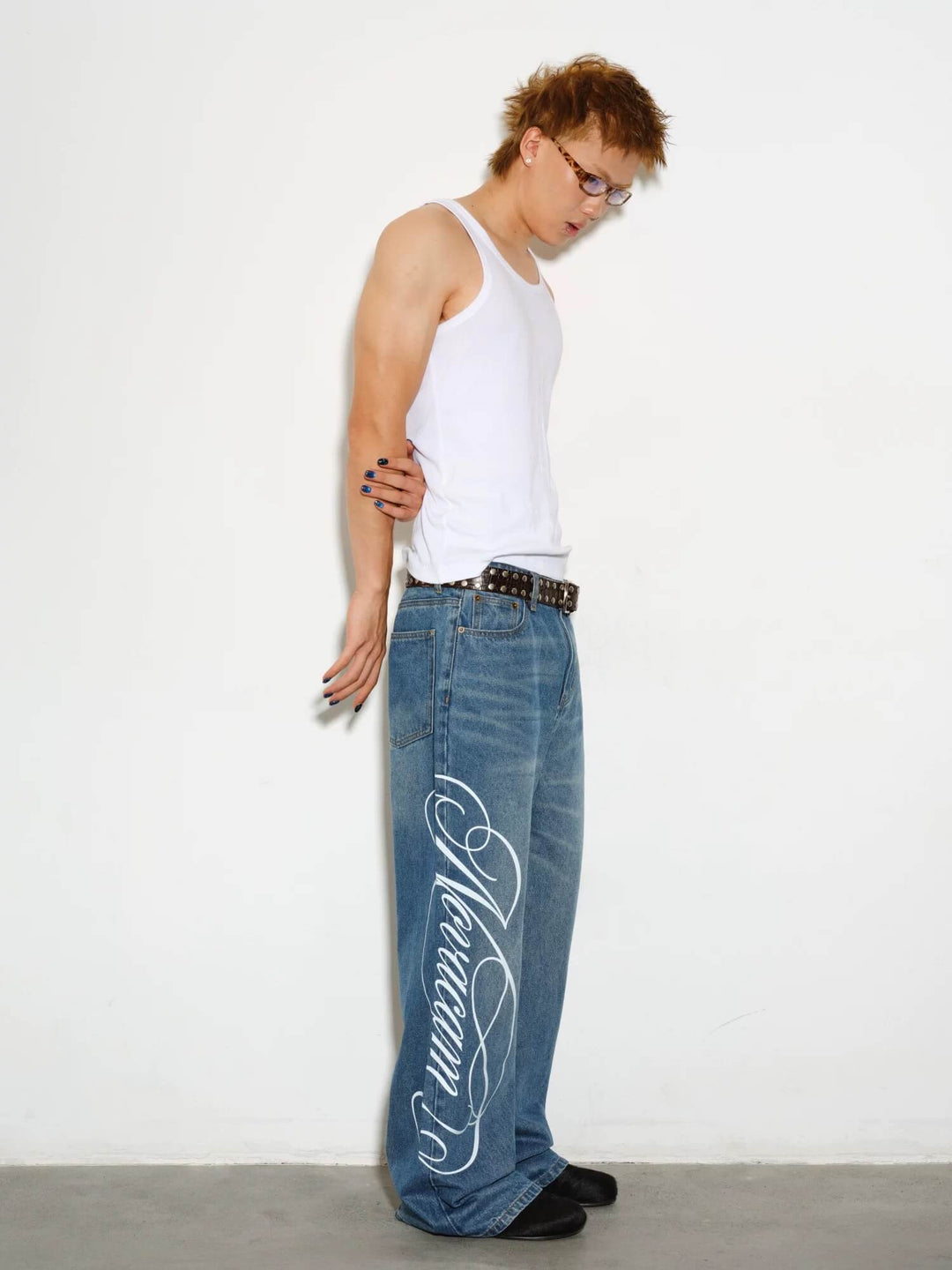 NOVACAM Vintage Washed Letter Print Flared Jeans | Face 3 Face