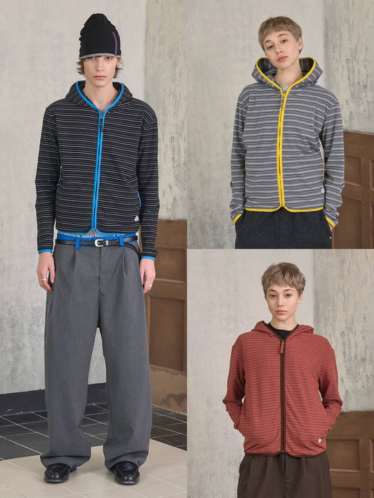 S45 Soft Textured Striped Zip Up Hoodie | Face 3 Face