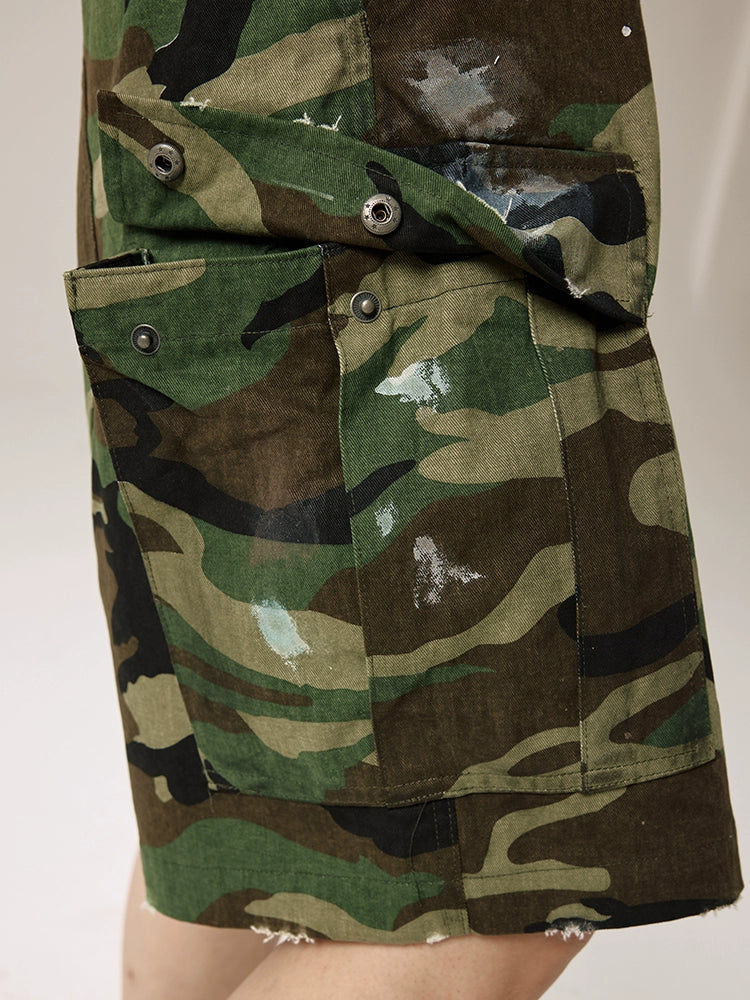 Remedy Paint Stained Camouflage Work Cargo Shorts | Face 3 Face