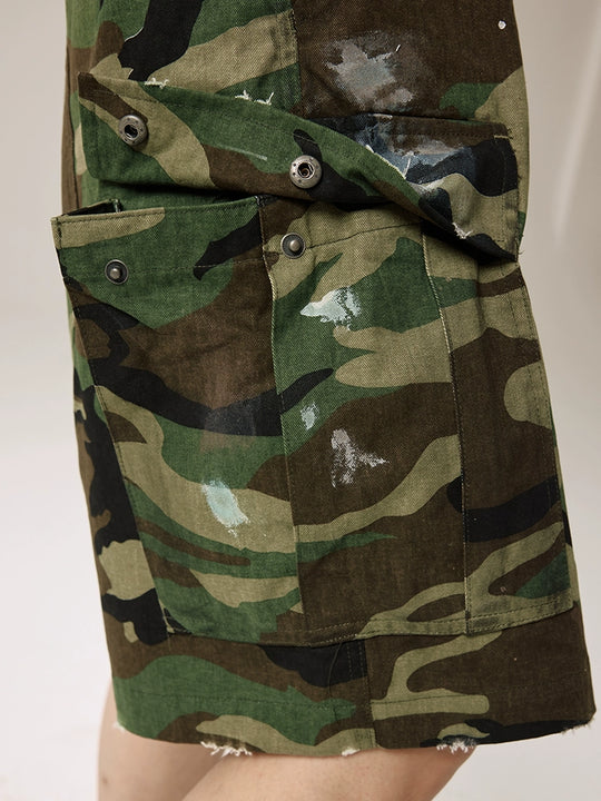 Remedy Paint Stained Camouflage Work Cargo Shorts | Face 3 Face