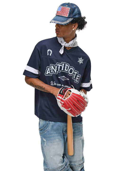 ANTIDOTE Mesh Patchwork V-Neck Jersey Tee | Face 3 Face