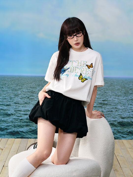 YADcrew Butterfly Embroidery Star Foam Print Tee | Face 3 Face