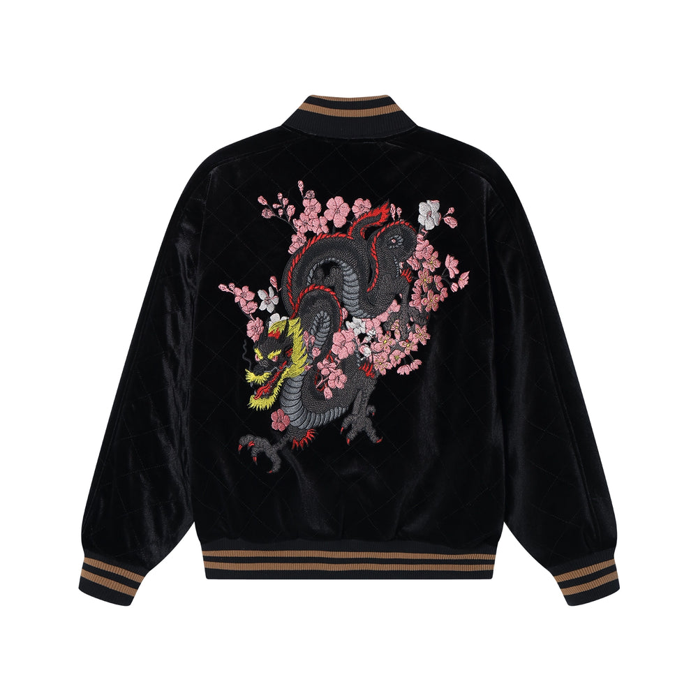 AFGK Dragon Embroidery Velvet Quilted Souvenir Jacket | Face 3 Face