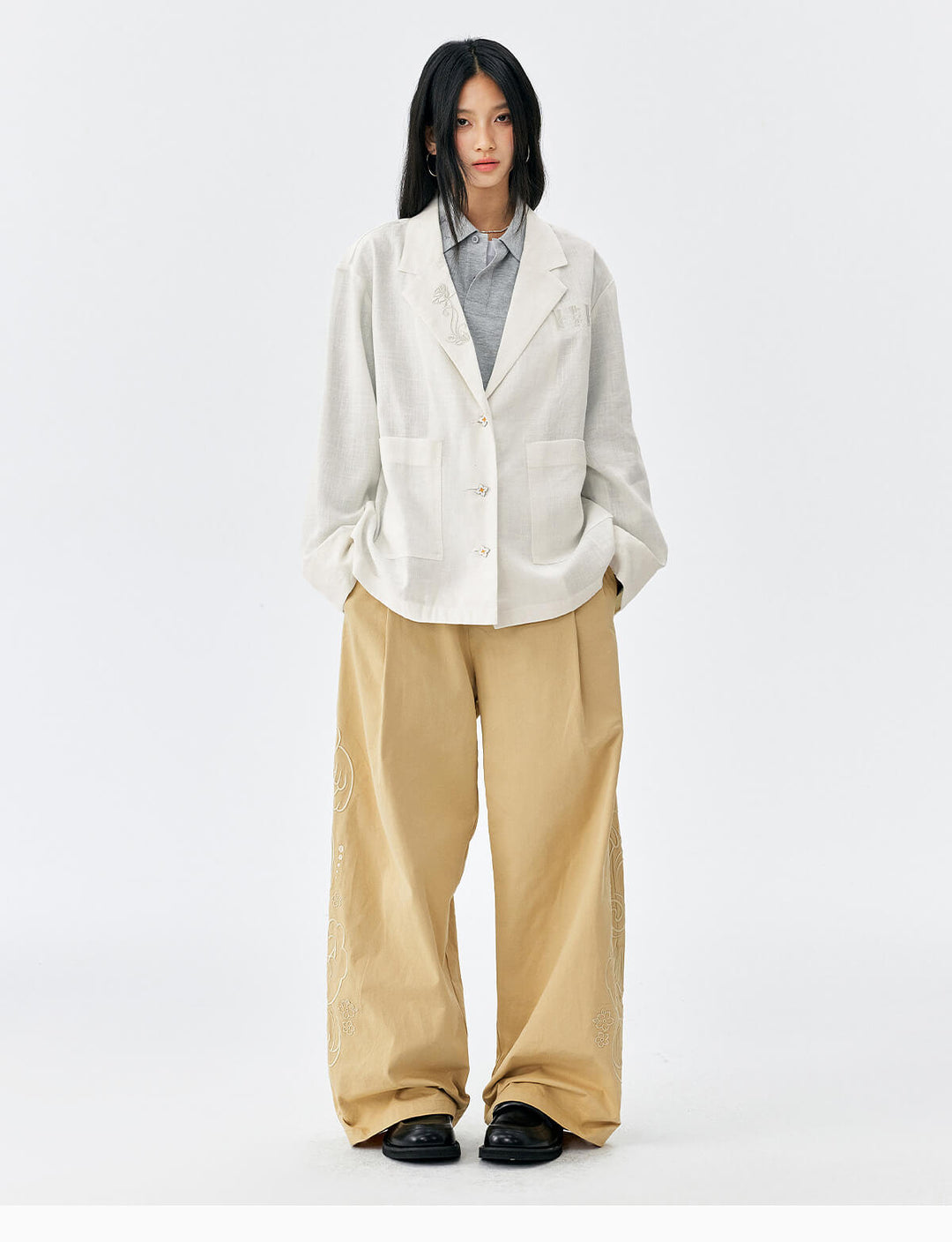 MEDM Side Seam 3D Embroidered Work Baggy Pants | Face 3 Face