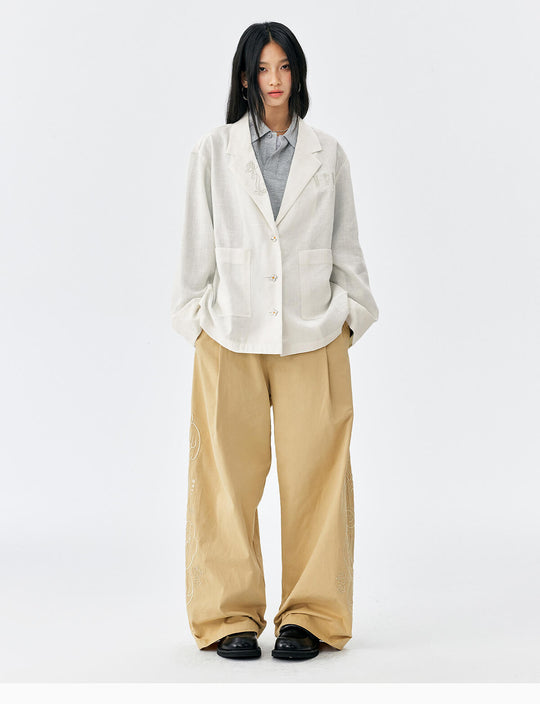 MEDM Side Seam 3D Embroidered Work Baggy Pants | Face 3 Face