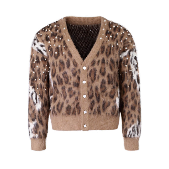 S45 Pearl Studded Leopard Knit Cardigan | Face 3 Face