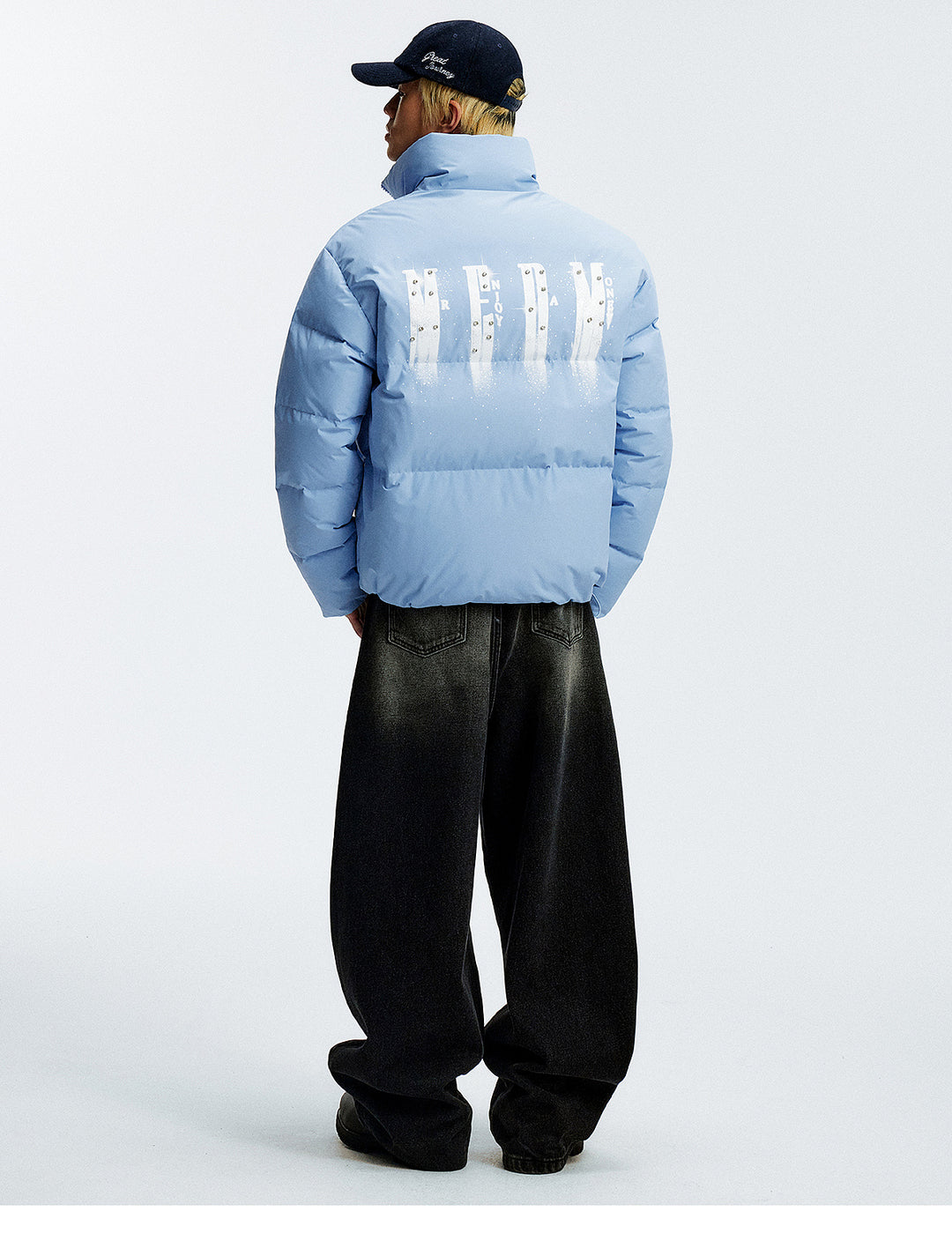 MEDM Rhinestone Studded Logo Down Jacket | Face 3 Face