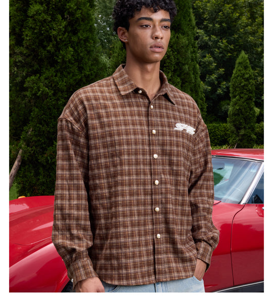 S45 Plaid Pearl Button Logo Long Sleeve Shirt | Face 3 Face