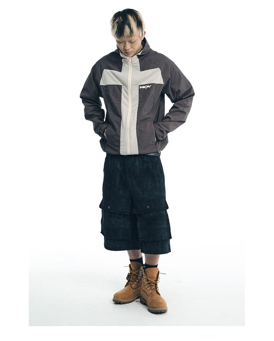 NOVACAM Wrinkled Nylon Mesh-Paneled Hooded Track Jacket | Face 3 Face