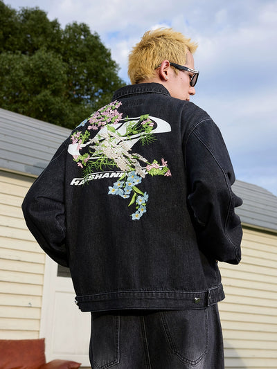 Harsh and Cruel Floral Embroidered Washed Denim Jacket | Face 3 Face