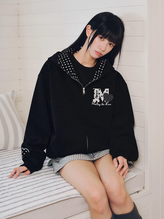 MEDM Polka Dot Hood Lining Heart Logo Zip Up Hoodie | Face 3 Face
