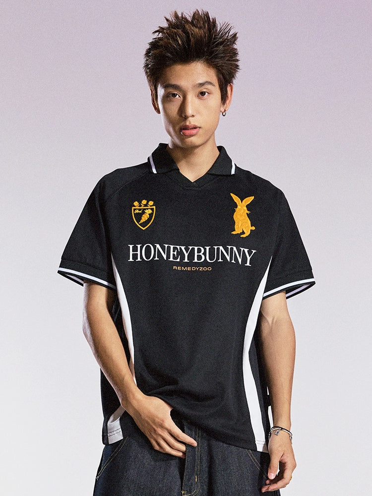 Remedy HONEYBUNNY Rabbit Embroidered Soccer Jersey Polo Shirt | Face 3 Face