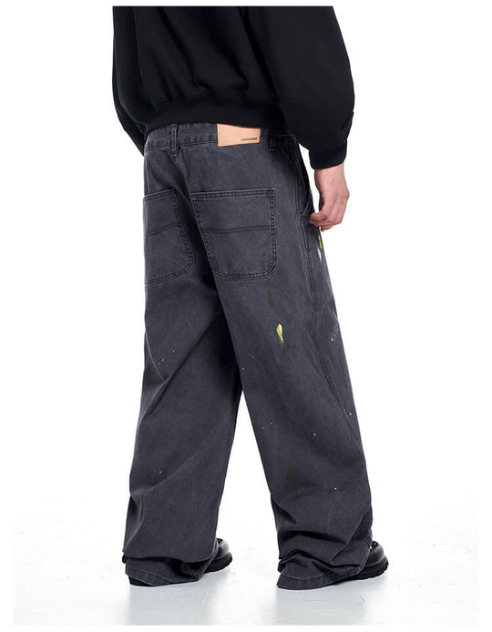 F3F Select Paint Splatter Washed Baggy Work Pants | Face 3 Face