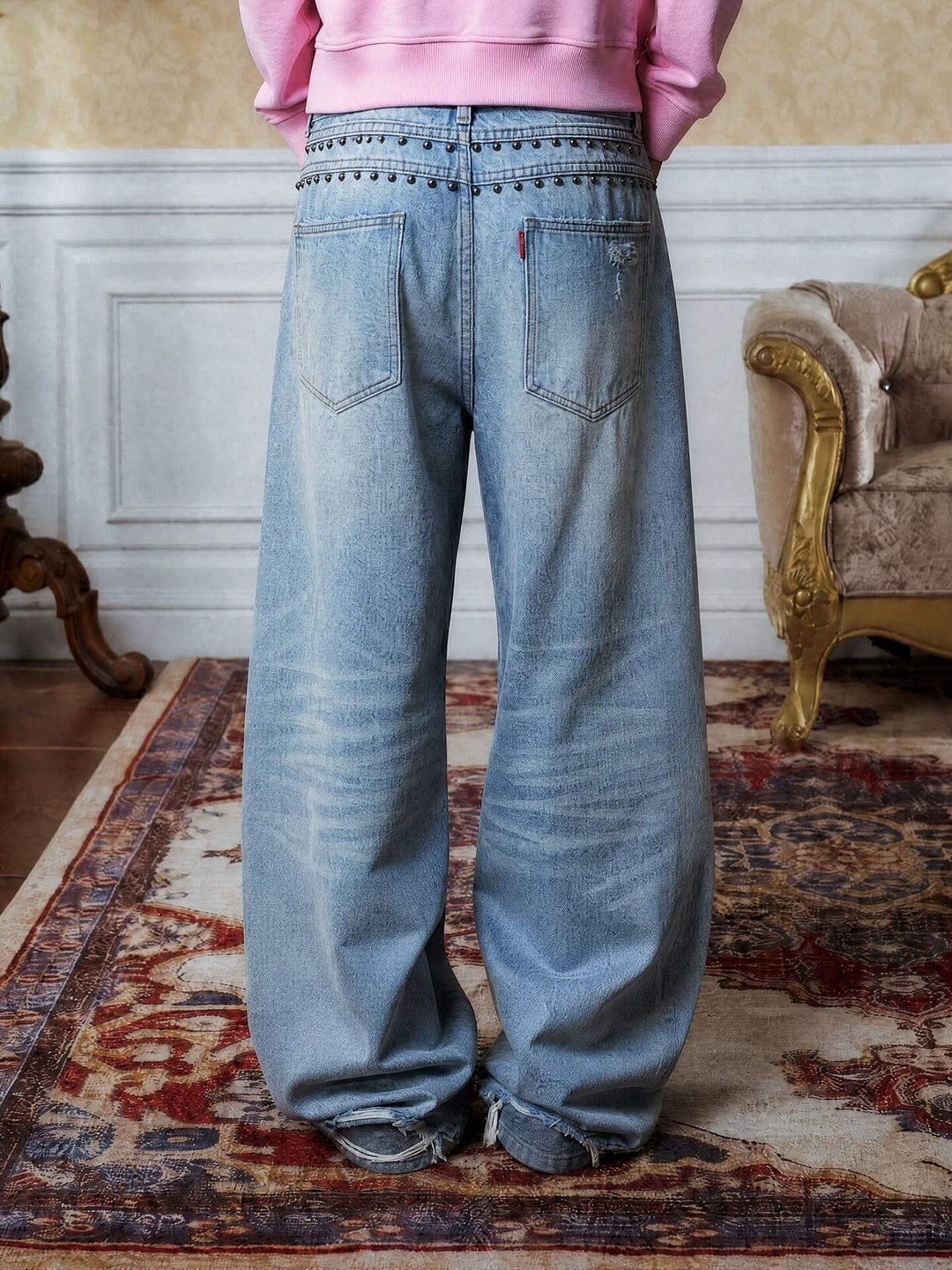 YADcrew Slogan Studded Washed Distressed Jeans | Face 3 Face