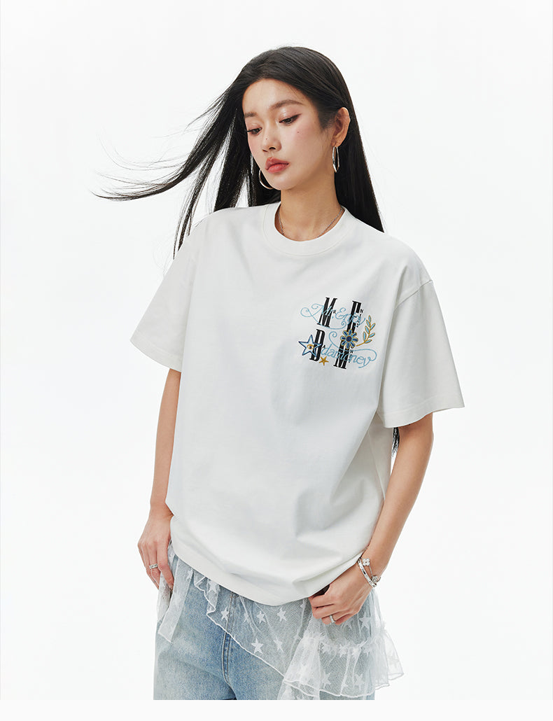 MEDM Glitter Bird and Apple Embroidered Tee | Face 3 Face