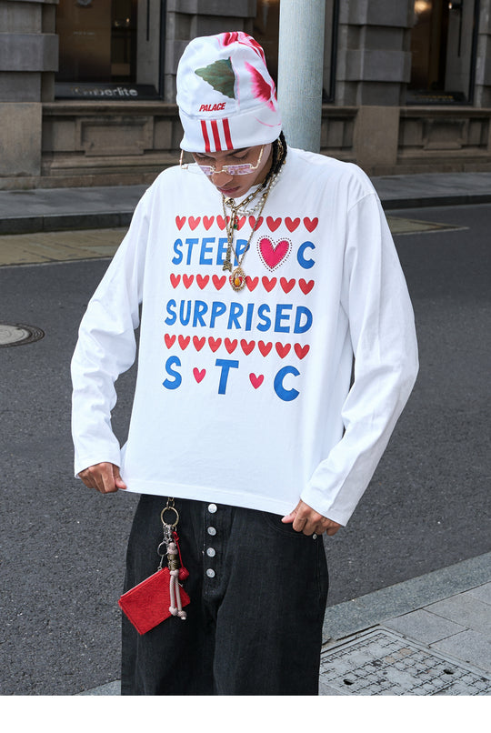 STEEPC Hand Stitched Heart Print Long Sleeve Tee | Face 3 Face