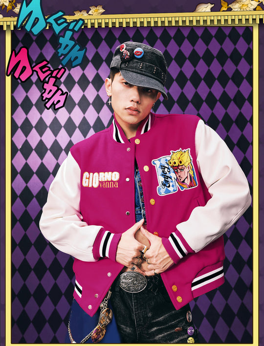 MEDM × JOJO Embroidered Patch Varsity Jacket | Face 3 Face