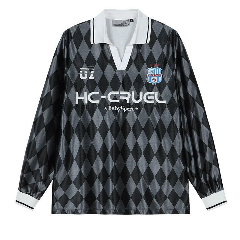 Harsh and Cruel Badge Embroidered Plaid Long Sleeve Polo Jersey | Face 3 Face