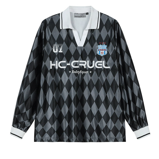 Harsh and Cruel Badge Embroidered Plaid Long Sleeve Polo Jersey | Face 3 Face
