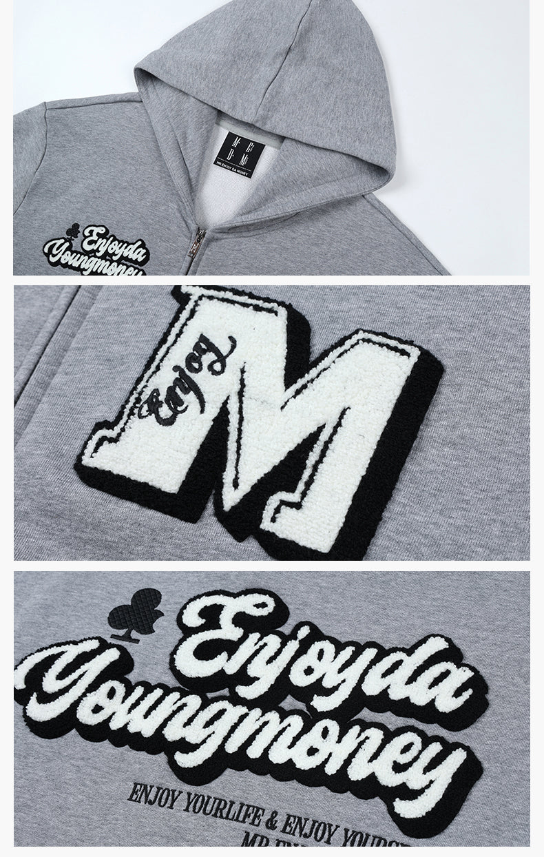 MEDM Towel Applique Embroidery Zip-Up Hoodie | Face 3 Face