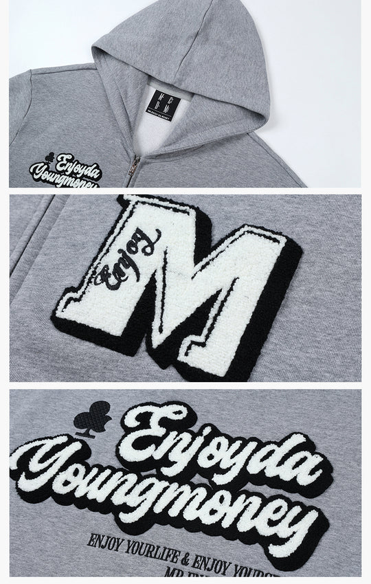 MEDM Towel Applique Embroidery Zip-Up Hoodie | Face 3 Face