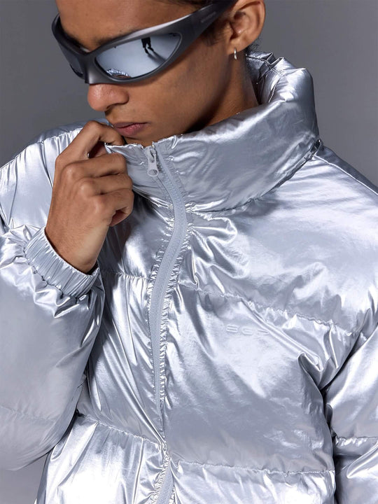 1807 Glossy Silver Down Jacket | Face 3 Face