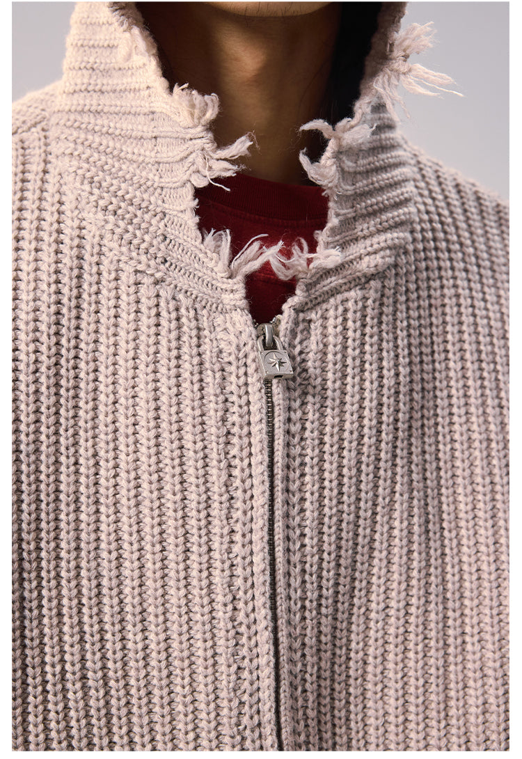 Remedy Distressed Hooded Zipper Knit Cardigan | Face 3 Face