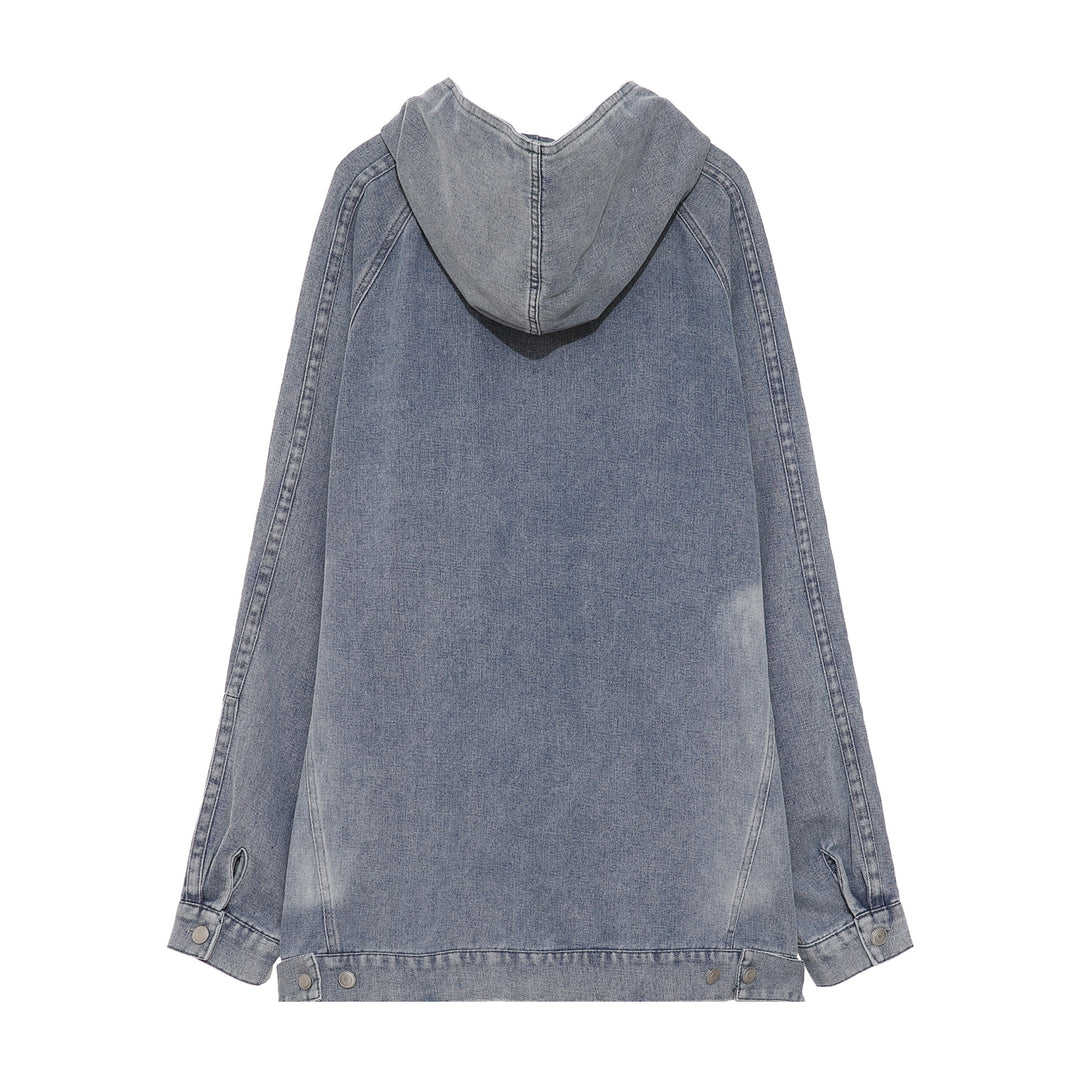 F3F Select Washed Hooded Half Zipper Denim Jacket