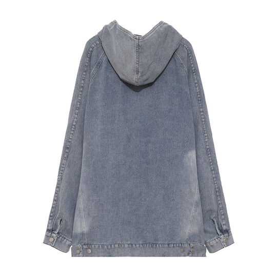 F3F Select Washed Hooded Half Zipper Denim Jacket