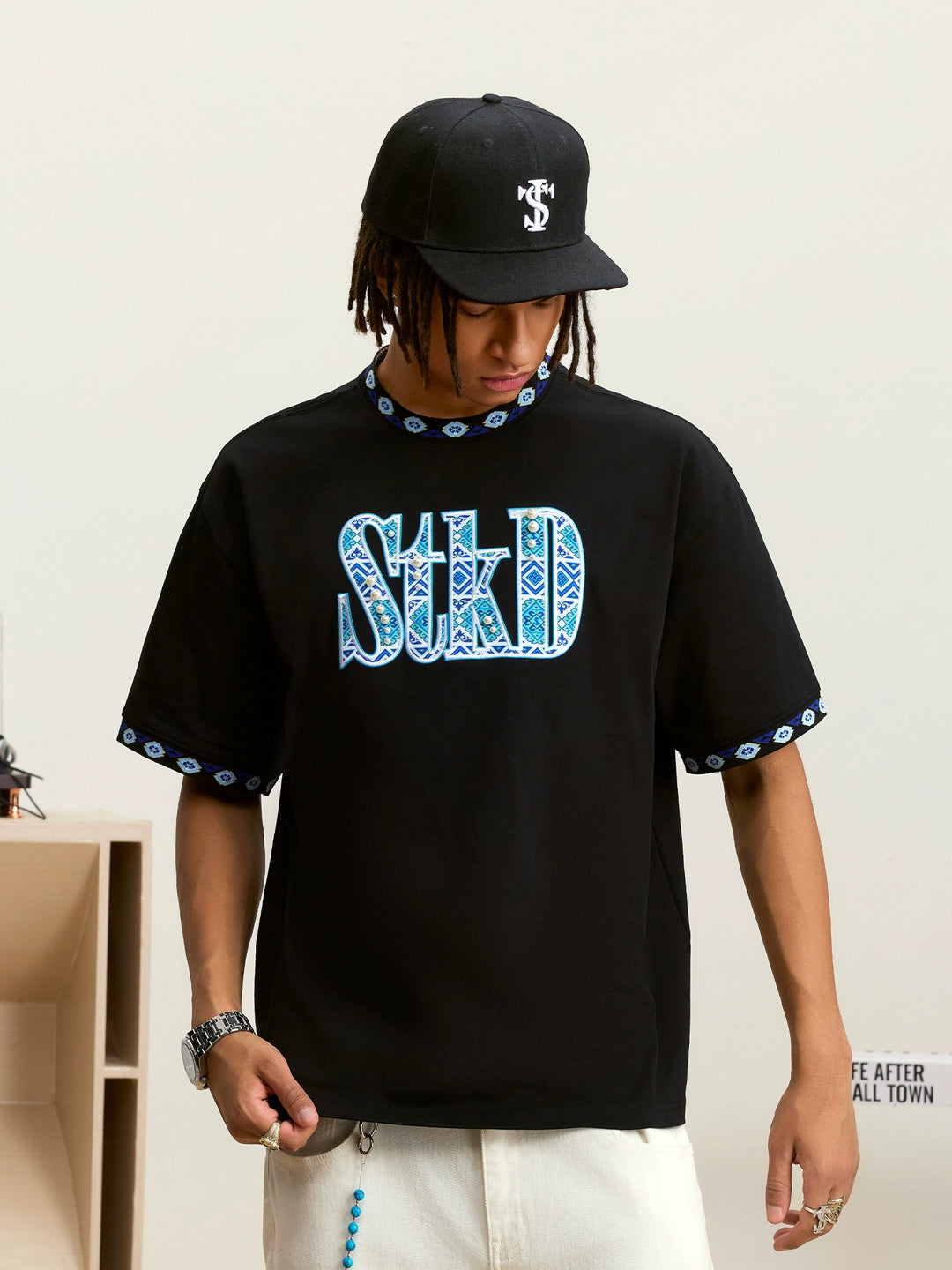 Small Town Kid STKD Embroidered Ethnic Pattern Pearl Tee | Face 3 Face