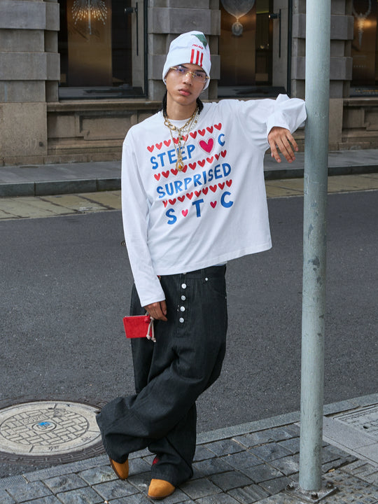 STEEPC Hand Stitched Heart Print Long Sleeve Tee | Face 3 Face