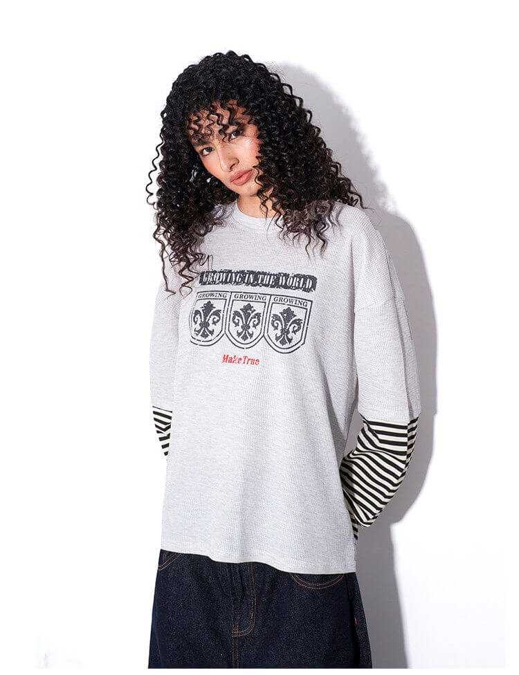 F3F Select Layered Stripe Long Sleeve Waffle Tee | Face 3 Face