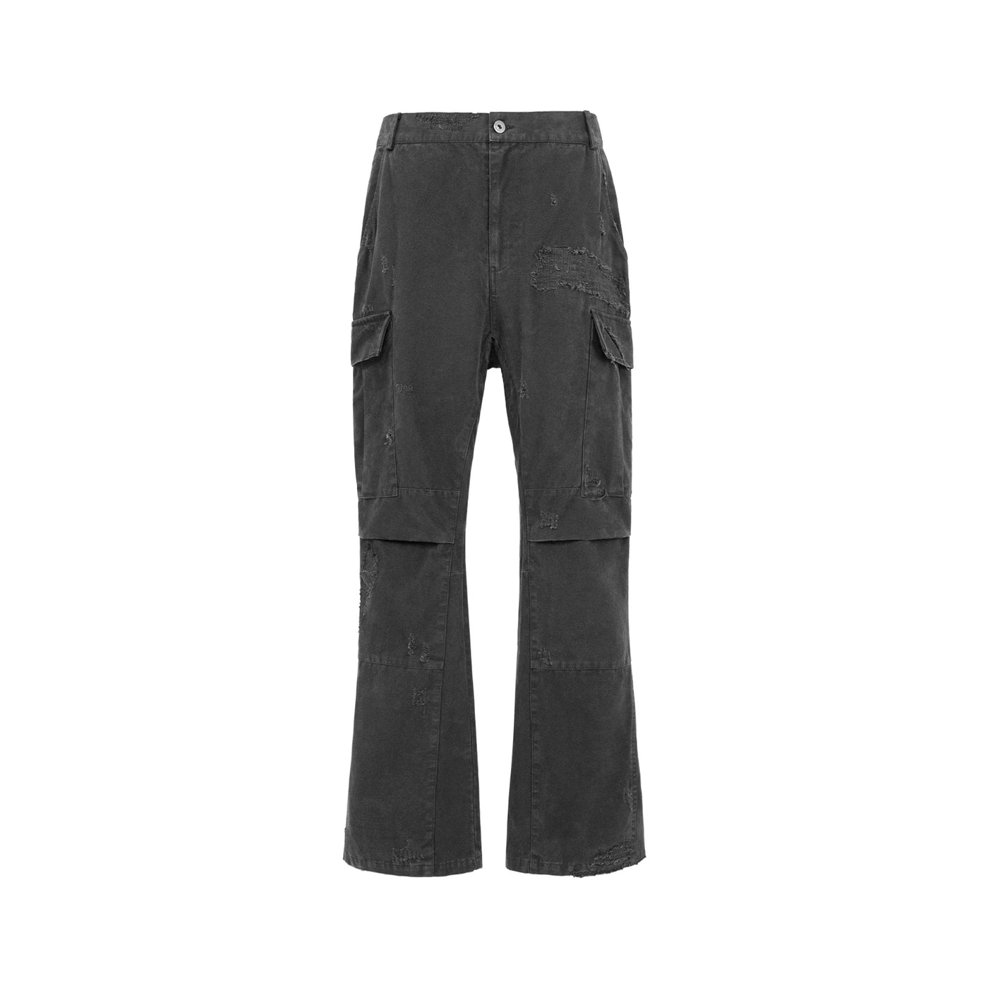 UNDERWATER Needle Embroidery Distressed Flared Cargo Work Pants