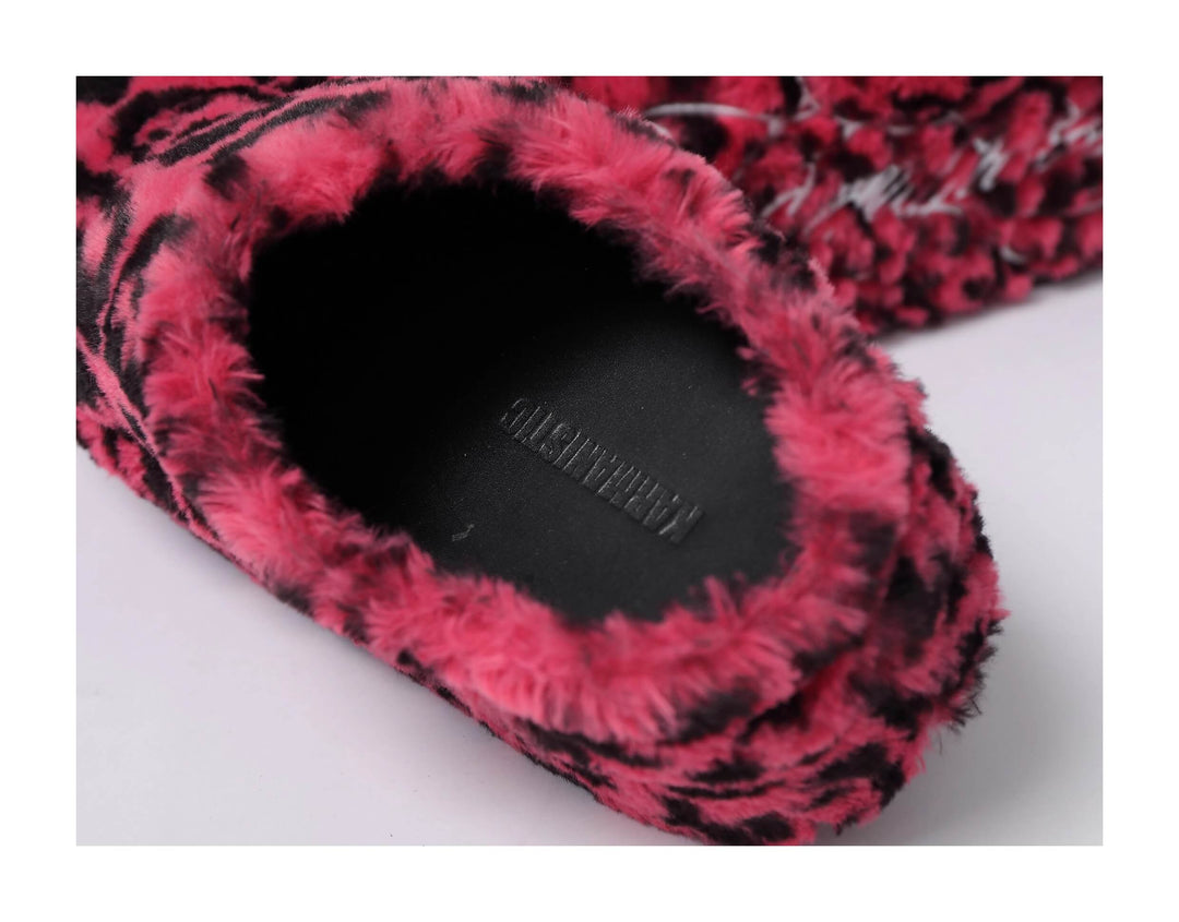 KARMANISTIC Rose White Leopard Fur Embroidered Slipper Clogs | Face 3 Face