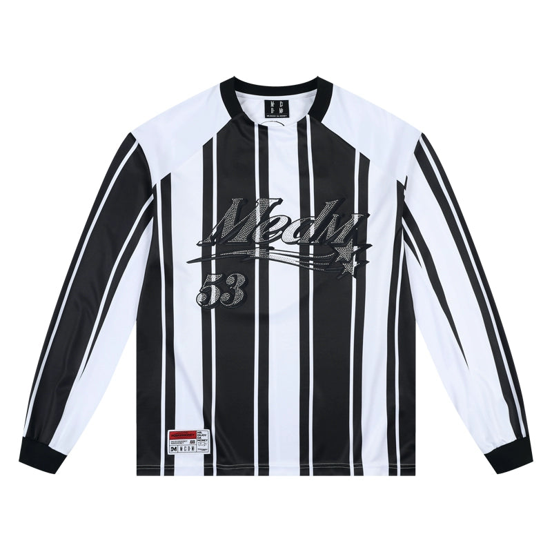 MEDM Rhinestone Logo Striped Soccer Jersey | Face 3 Face